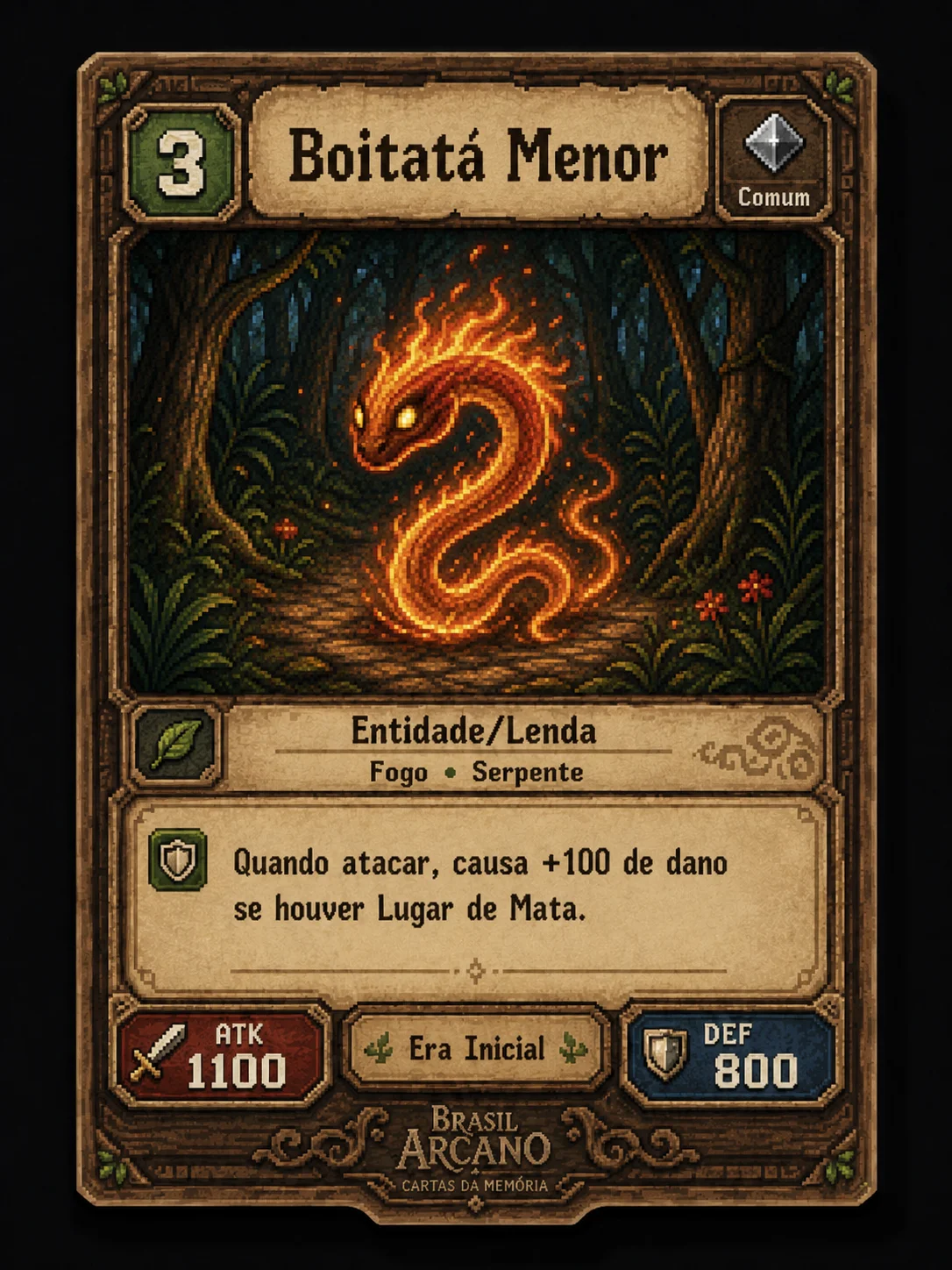 Carta Boitatá Menor em pixel art para Brasil Arcano