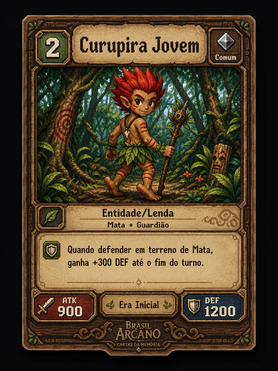 Carta Curupira Jovem em pixel art para Brasil Arcano