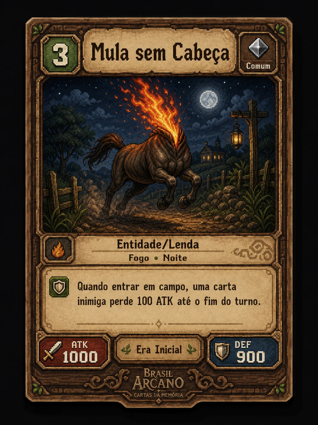 Carta Mula sem Cabeça em pixel art para Brasil Arcano