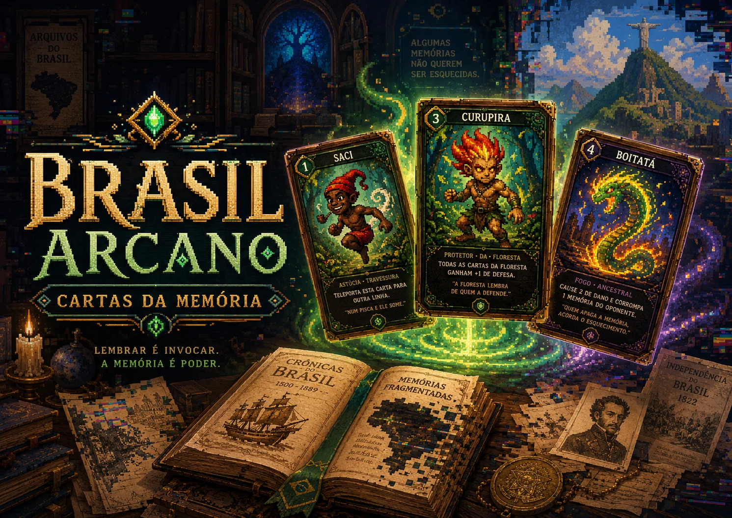 Brasil Arcano: card game brasileiro com folclore, história e pixel art