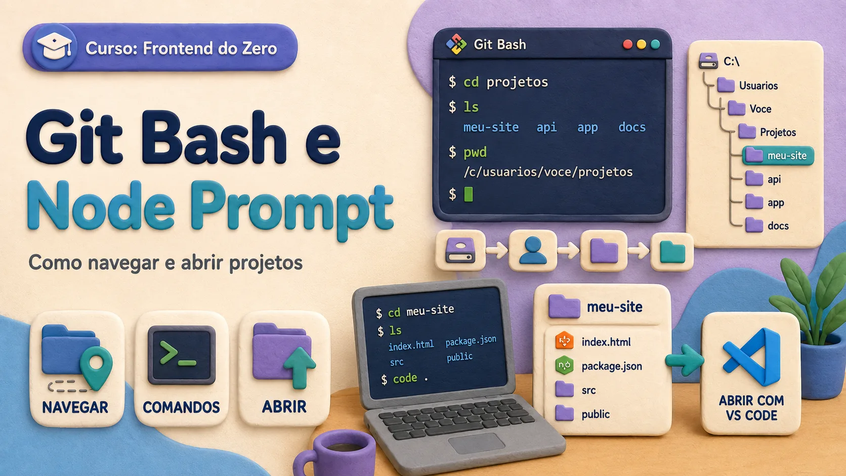 Git Bash e Node Prompt para navegar e abrir projetos