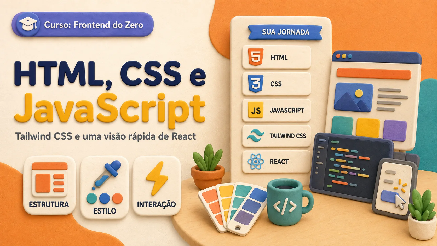 HTML CSS JavaScript Tailwind CSS e React