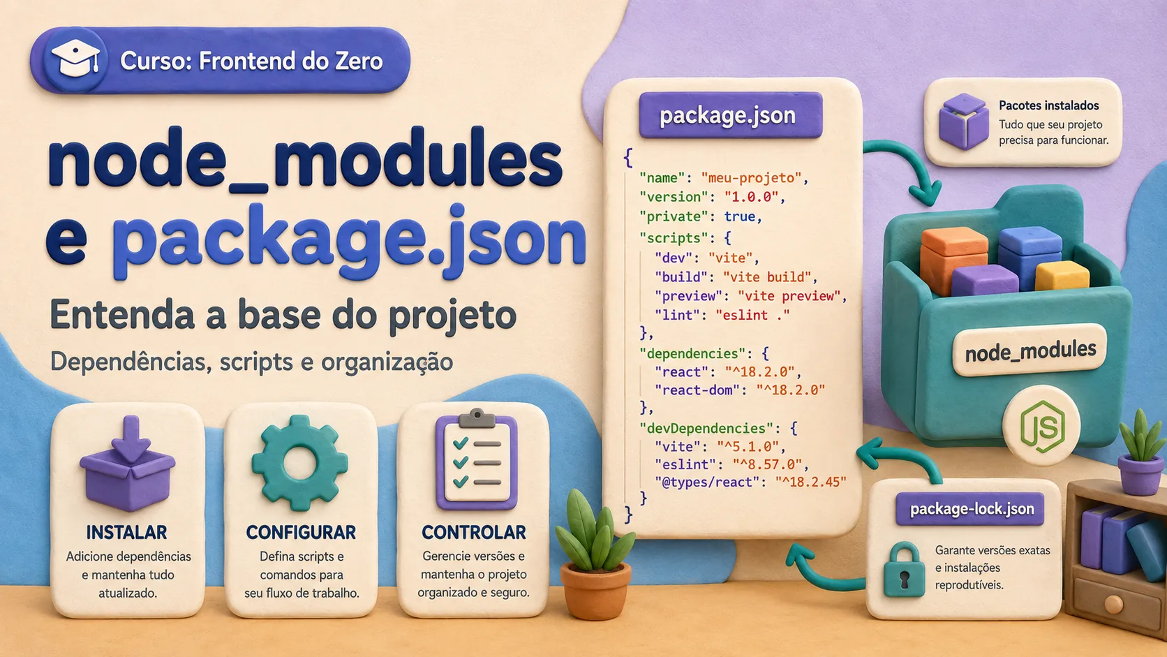 Arquivos node_modules, package.json e package-lock.json em projeto frontend