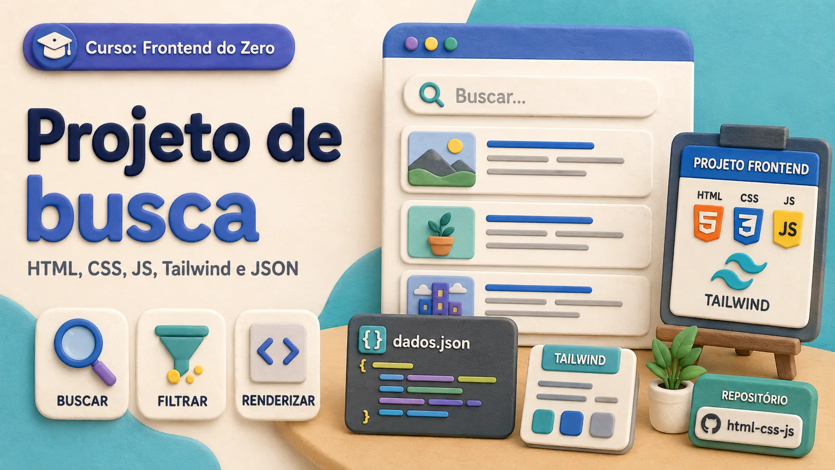 Projeto buscador com HTML CSS JavaScript Tailwind e JSON