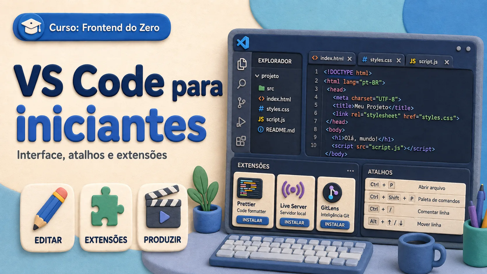 VS Code para iniciantes com extensões e atalhos